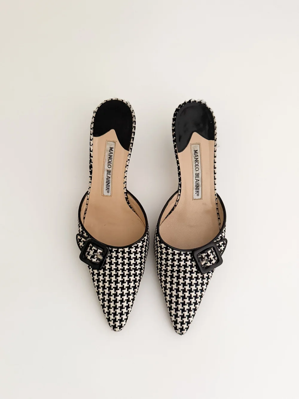 Manolo Blahnik Vintage Houndstooth Buckle Mule Heels (US 7.5 / IT